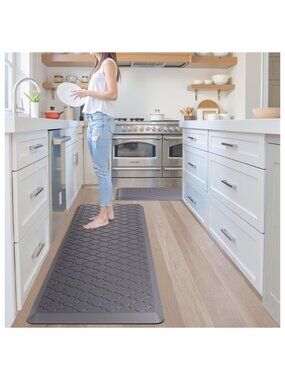 2 Piece Kitchen Mats Non Slip Cushioned Anti Fatigue Rugs for Floor Grey